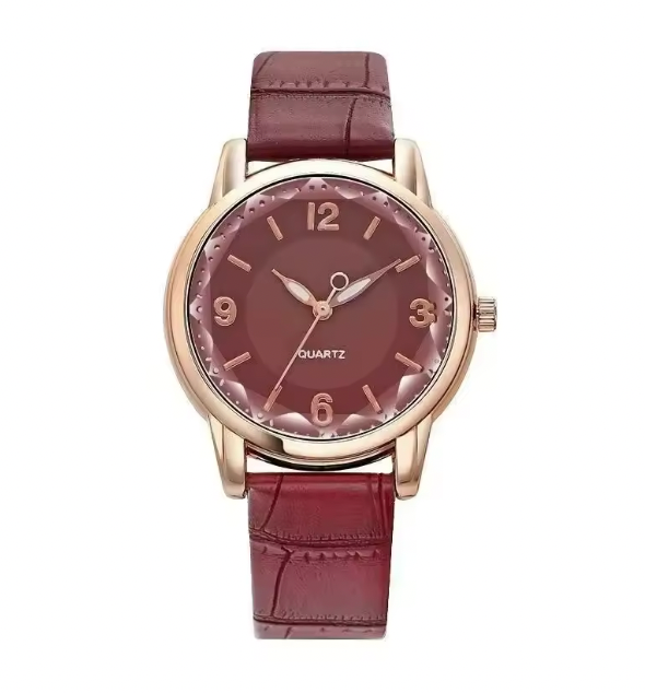 Amour Éclat Women Luxury Watch - Leather Strap Women's Watch Polygonal Glass Luxury Women's Clock Dial Quartz Creative Fashion Quartz Watch