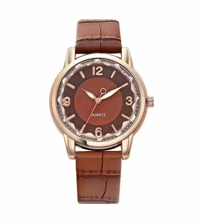 Amour Éclat Women Luxury Watch - Leather Strap Women's Watch Polygonal Glass Luxury Women's Clock Dial Quartz Creative Fashion Quartz Watch