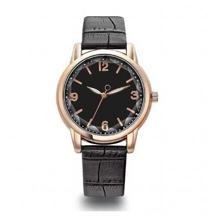 Amour Éclat Women Luxury Watch - Leather Strap Women's Watch Polygonal Glass Luxury Women's Clock Dial Quartz Creative Fashion Quartz Watch