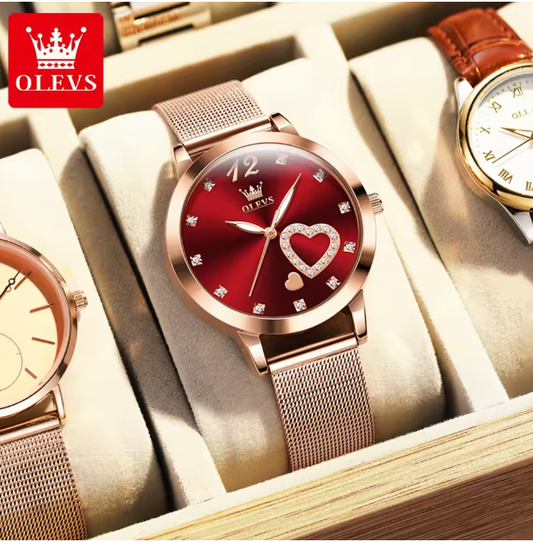 Golden Halo Luxury Women Watch - Quartz Women Watch Stainless steel Bracelet "Love" Dial Fashion Elegant Waterproof Luminous Quartz Watch for Ladies