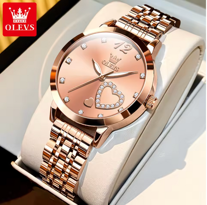Golden Halo Luxury Women Watch - Quartz Women Watch Stainless steel Bracelet "Love" Dial Fashion Elegant Waterproof Luminous Quartz Watch for Ladies