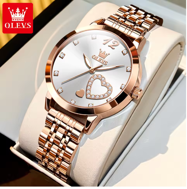 Golden Halo Luxury Women Watch - Quartz Women Watch Stainless steel Bracelet "Love" Dial Fashion Elegant Waterproof Luminous Quartz Watch for Ladies