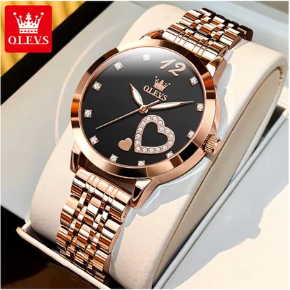 Golden Halo Luxury Women Watch - Quartz Women Watch Stainless steel Bracelet "Love" Dial Fashion Elegant Waterproof Luminous Quartz Watch for Ladies