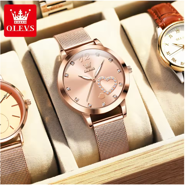 Golden Halo Luxury Women Watch - Quartz Women Watch Stainless steel Bracelet "Love" Dial Fashion Elegant Waterproof Luminous Quartz Watch for Ladies