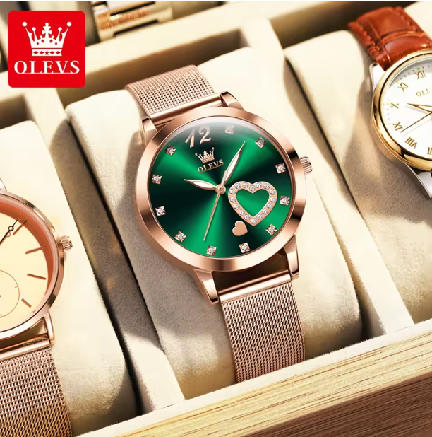 Golden Halo Luxury Women Watch - Quartz Women Watch Stainless steel Bracelet "Love" Dial Fashion Elegant Waterproof Luminous Quartz Watch for Ladies