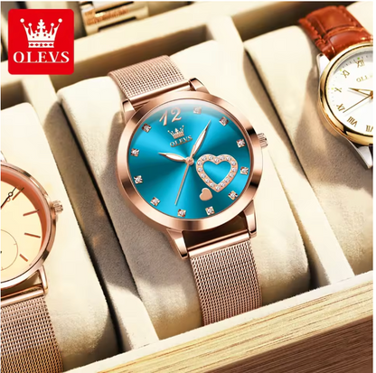 Golden Halo Luxury Women Watch - Quartz Women Watch Stainless steel Bracelet "Love" Dial Fashion Elegant Waterproof Luminous Quartz Watch for Ladies