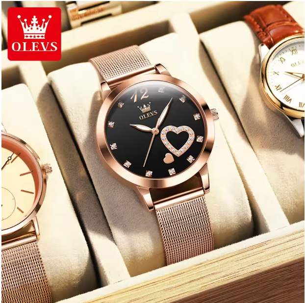 Golden Halo Luxury Women Watch - Quartz Women Watch Stainless steel Bracelet "Love" Dial Fashion Elegant Waterproof Luminous Quartz Watch for Ladies