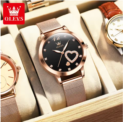Golden Halo Luxury Women Watch - Quartz Women Watch Stainless steel Bracelet "Love" Dial Fashion Elegant Waterproof Luminous Quartz Watch for Ladies