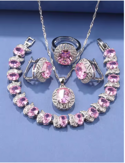 Elysian Gold Jewelry Sets - 925 Silver Original Wedding Decoration Jewelry Sets Blue Sapphire Women's Earrings Necklace Italian Bracelet Charms Ring
