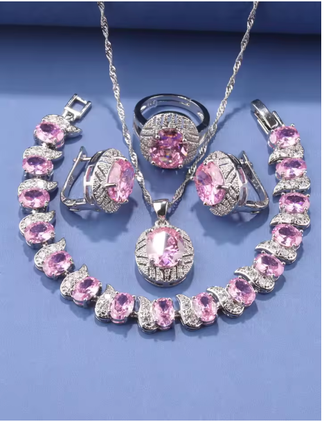 Elysian Gold Jewelry Sets - 925 Silver Original Wedding Decoration Jewelry Sets Blue Sapphire Women's Earrings Necklace Italian Bracelet Charms Ring