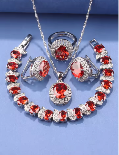 Elysian Gold Jewelry Sets - 925 Silver Original Wedding Decoration Jewelry Sets Blue Sapphire Women's Earrings Necklace Italian Bracelet Charms Ring