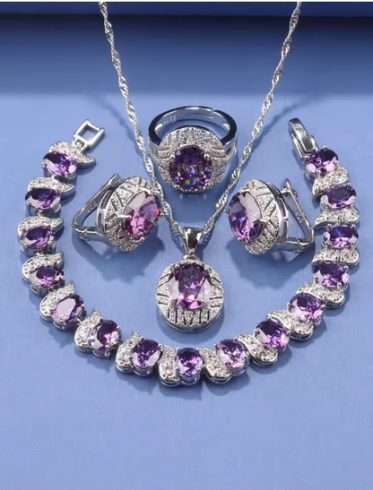 Elysian Gold Jewelry Sets - 925 Silver Original Wedding Decoration Jewelry Sets Blue Sapphire Women's Earrings Necklace Italian Bracelet Charms Ring