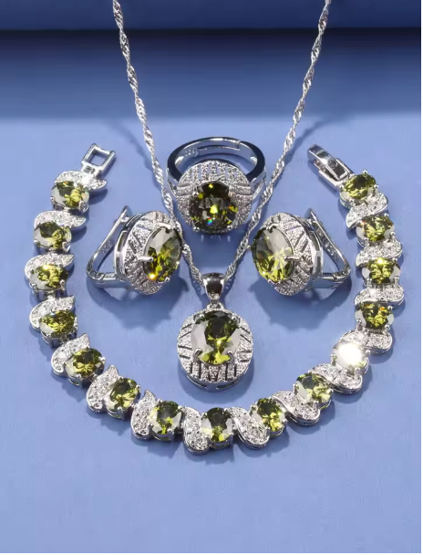 Elysian Gold Jewelry Sets - 925 Silver Original Wedding Decoration Jewelry Sets Blue Sapphire Women's Earrings Necklace Italian Bracelet Charms Ring