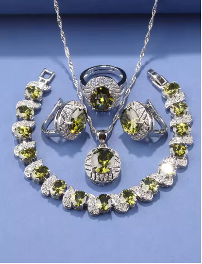Elysian Gold Jewelry Sets - 925 Silver Original Wedding Decoration Jewelry Sets Blue Sapphire Women's Earrings Necklace Italian Bracelet Charms Ring