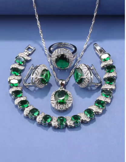 Elysian Gold Jewelry Sets - 925 Silver Original Wedding Decoration Jewelry Sets Blue Sapphire Women's Earrings Necklace Italian Bracelet Charms Ring
