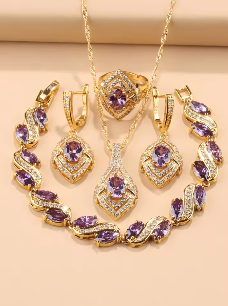Opulentia Jewelry Sets - 18K Gold Plated Hawaiian Luxury Zircon Accessories Jewelry Sets