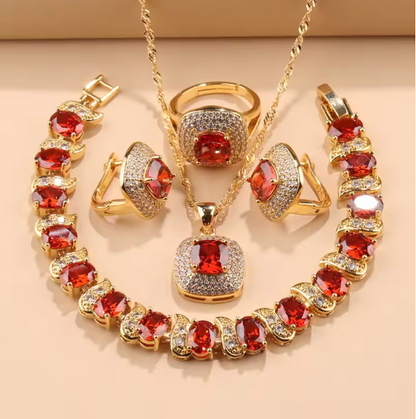 Verona Lux Jewelry Sets - Hawaii Fashion Jewelry Accessory 18K Gold Plated Square Wedding Ring Italy Bracelet Women'S Necklace And Earring Set