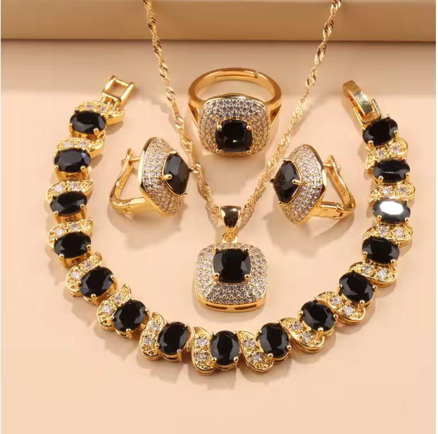 Verona Lux Jewelry Sets - Hawaii Fashion Jewelry Accessory 18K Gold Plated Square Wedding Ring Italy Bracelet Women'S Necklace And Earring Set