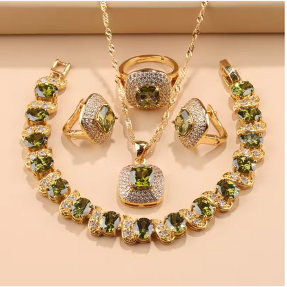 Verona Lux Jewelry Sets - Hawaii Fashion Jewelry Accessory 18K Gold Plated Square Wedding Ring Italy Bracelet Women'S Necklace And Earring Set