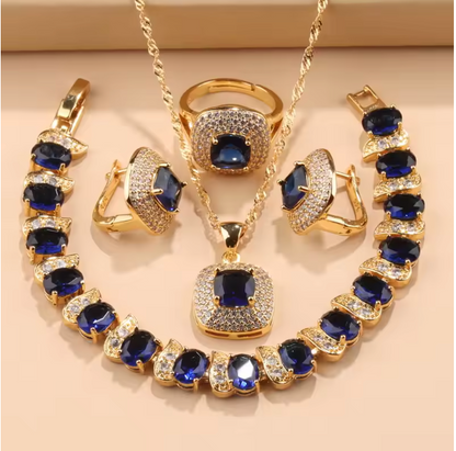 Verona Lux Jewelry Sets - Hawaii Fashion Jewelry Accessory 18K Gold Plated Square Wedding Ring Italy Bracelet Women'S Necklace And Earring Set