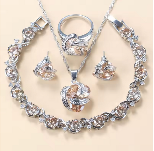 Radiance Royale Jewelry Sets - 925 Sterling Silver Wedding Accessories Women's Earring And Ring Jewelry Sets Top Quality Colorful Cubic Zircon Bridal Jewelry