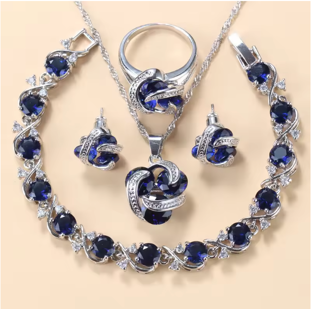 Radiance Royale Jewelry Sets - 925 Sterling Silver Wedding Accessories Women's Earring And Ring Jewelry Sets Top Quality Colorful Cubic Zircon Bridal Jewelry