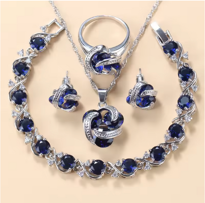 Radiance Royale Jewelry Sets - 925 Sterling Silver Wedding Accessories Women's Earring And Ring Jewelry Sets Top Quality Colorful Cubic Zircon Bridal Jewelry