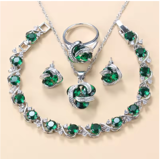 Radiance Royale Jewelry Sets - 925 Sterling Silver Wedding Accessories Women's Earring And Ring Jewelry Sets Top Quality Colorful Cubic Zircon Bridal Jewelry
