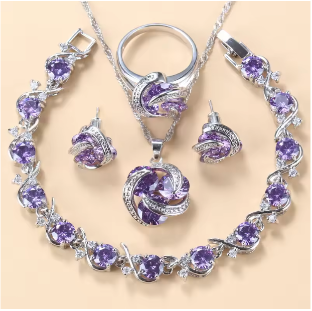 Radiance Royale Jewelry Sets - 925 Sterling Silver Wedding Accessories Women's Earring And Ring Jewelry Sets Top Quality Colorful Cubic Zircon Bridal Jewelry