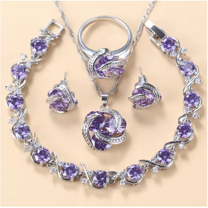 Radiance Royale Jewelry Sets - 925 Sterling Silver Wedding Accessories Women's Earring And Ring Jewelry Sets Top Quality Colorful Cubic Zircon Bridal Jewelry