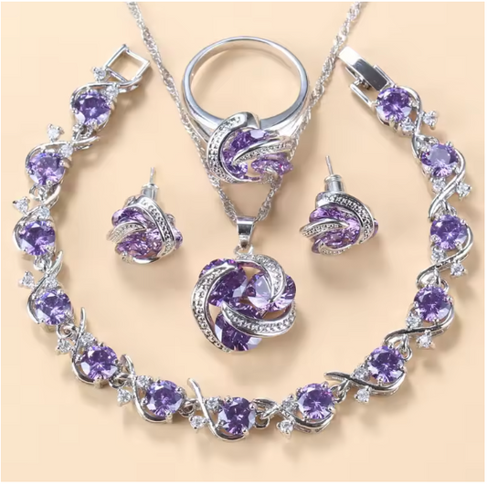 Radiance Royale Jewelry Sets - 925 Sterling Silver Wedding Accessories Women's Earring And Ring Jewelry Sets Top Quality Colorful Cubic Zircon Bridal Jewelry