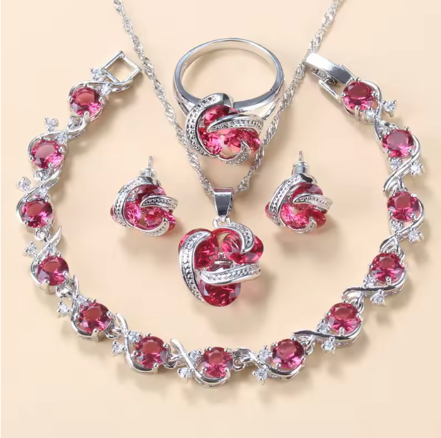 Radiance Royale Jewelry Sets - 925 Sterling Silver Wedding Accessories Women's Earring And Ring Jewelry Sets Top Quality Colorful Cubic Zircon Bridal Jewelry