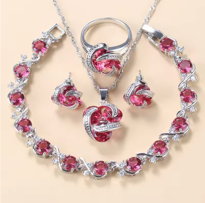 Radiance Royale Jewelry Sets - 925 Sterling Silver Wedding Accessories Women's Earring And Ring Jewelry Sets Top Quality Colorful Cubic Zircon Bridal Jewelry