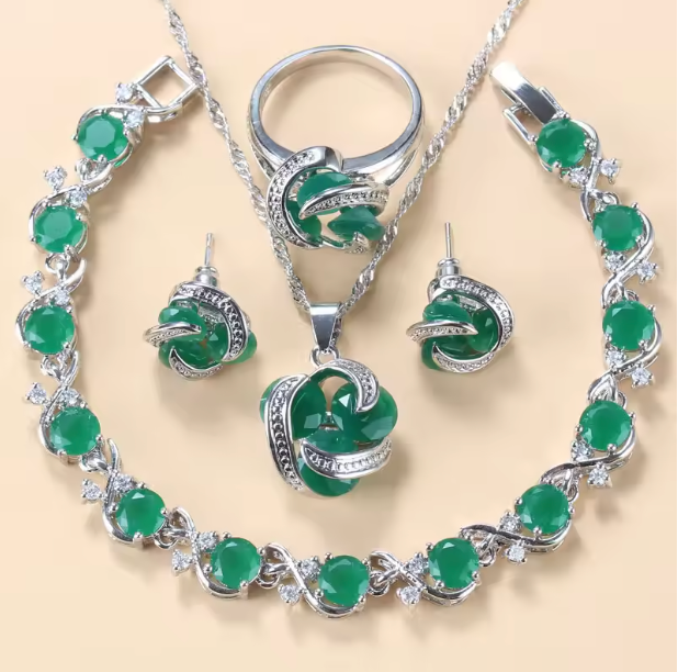 Radiance Royale Jewelry Sets - 925 Sterling Silver Wedding Accessories Women's Earring And Ring Jewelry Sets Top Quality Colorful Cubic Zircon Bridal Jewelry