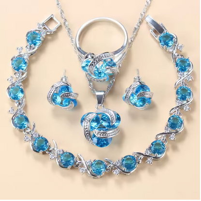 Radiance Royale Jewelry Sets - 925 Sterling Silver Wedding Accessories Women's Earring And Ring Jewelry Sets Top Quality Colorful Cubic Zircon Bridal Jewelry