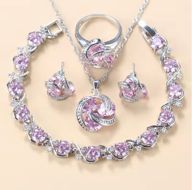 Radiance Royale Jewelry Sets - 925 Sterling Silver Wedding Accessories Women's Earring And Ring Jewelry Sets Top Quality Colorful Cubic Zircon Bridal Jewelry