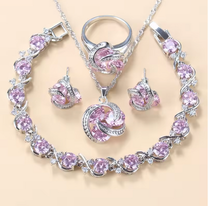Radiance Royale Jewelry Sets - 925 Sterling Silver Wedding Accessories Women's Earring And Ring Jewelry Sets Top Quality Colorful Cubic Zircon Bridal Jewelry