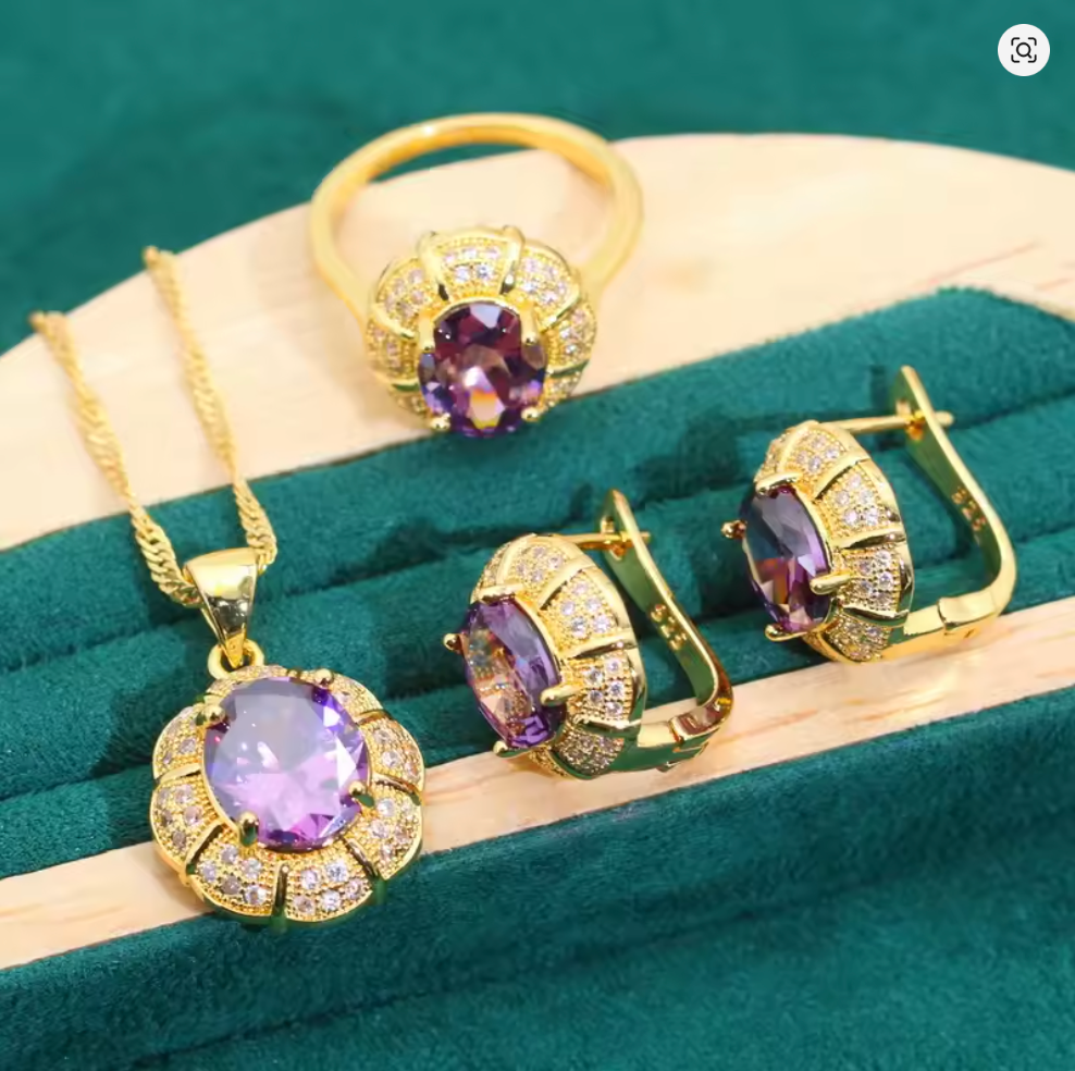 Bastet's Grace - Luxury Peridot Ruby Pendant Earring Bracelet & Ring Set For Women
