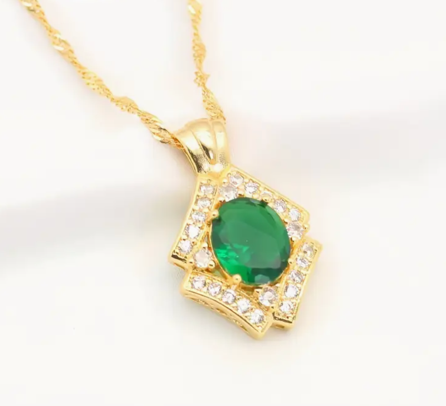 Bastet’s Halo - Luxury Peridot Ruby Pendant Earring Bracelet & Ring Set For Women