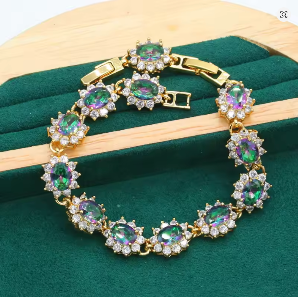 Lavender Flame of Sekhmet - Luxury Peridot Ruby Pendant Earring Bracelet & Ring Set For Women