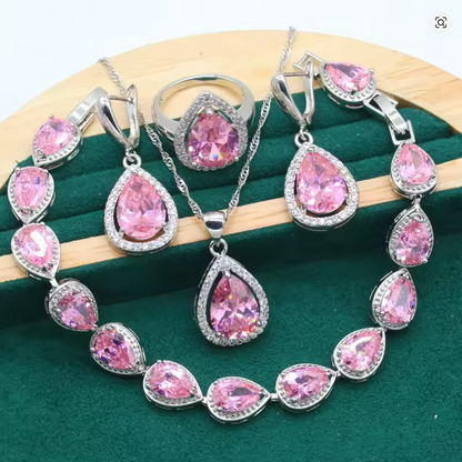 Feather of Light - Luxury Peridot Ruby Pendant Earring Bracelet & Ring Set For Women