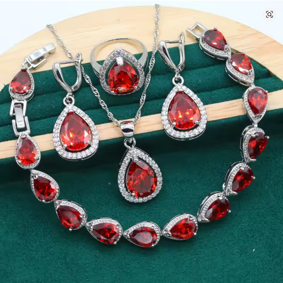 Feather of Light - Luxury Peridot Ruby Pendant Earring Bracelet & Ring Set For Women