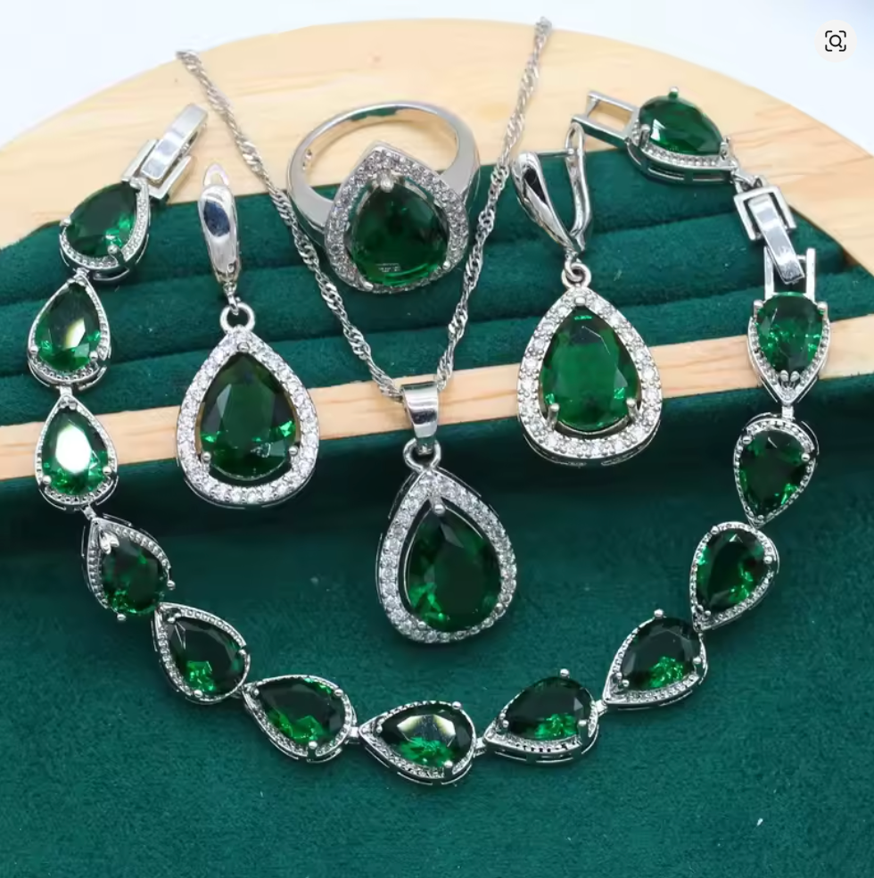 Feather of Light - Luxury Peridot Ruby Pendant Earring Bracelet & Ring Set For Women