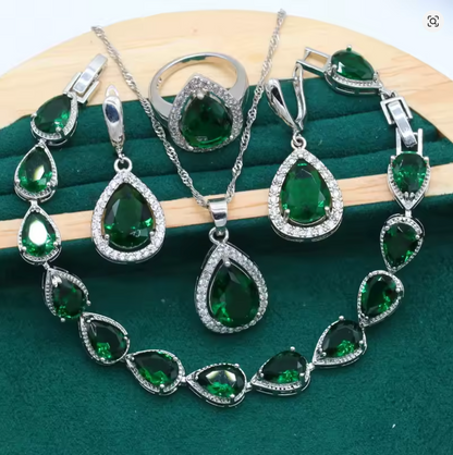 Feather of Light - Luxury Peridot Ruby Pendant Earring Bracelet & Ring Set For Women