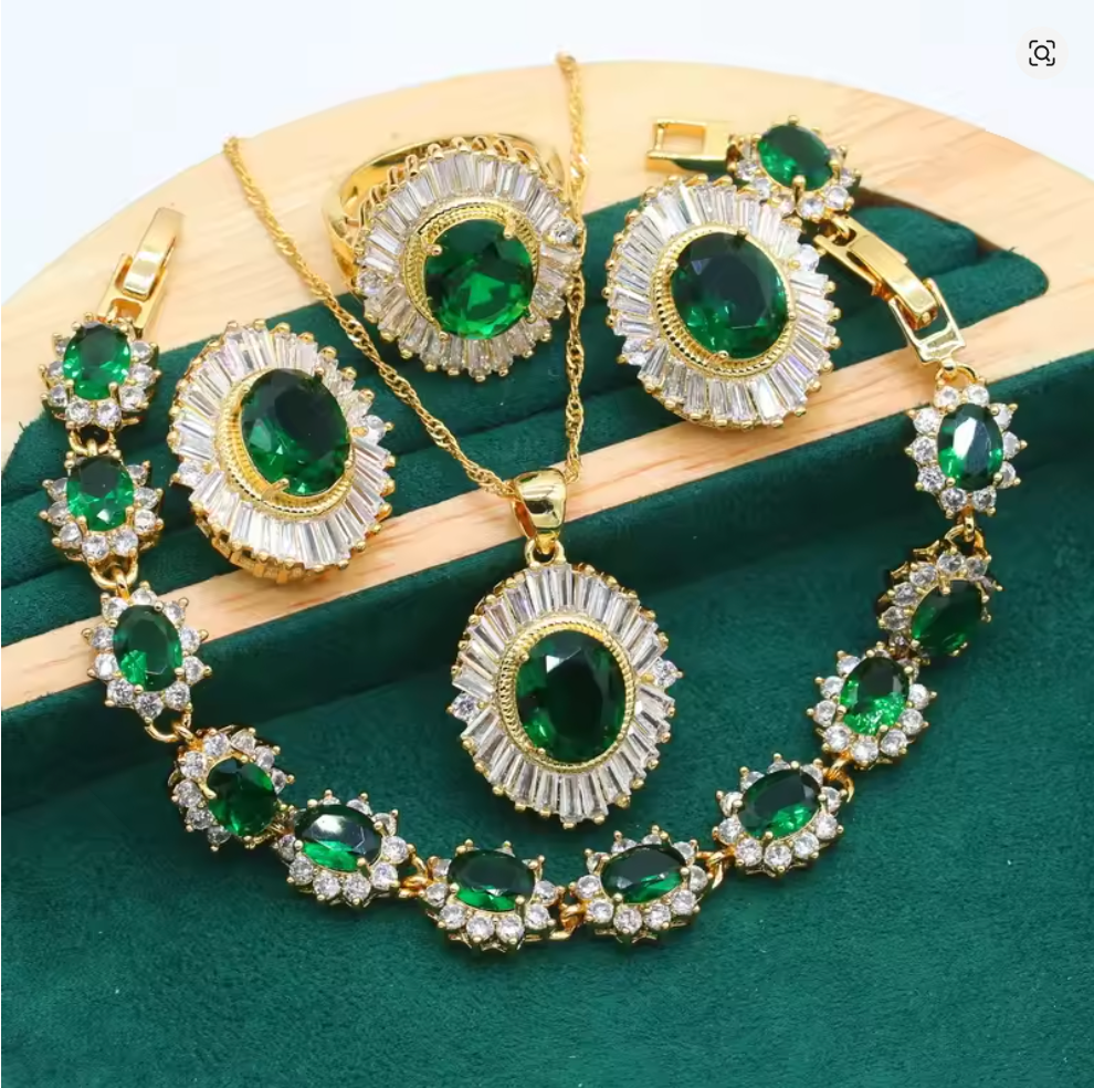 Lavender Flame of Sekhmet - Luxury Peridot Ruby Pendant Earring Bracelet & Ring Set For Women