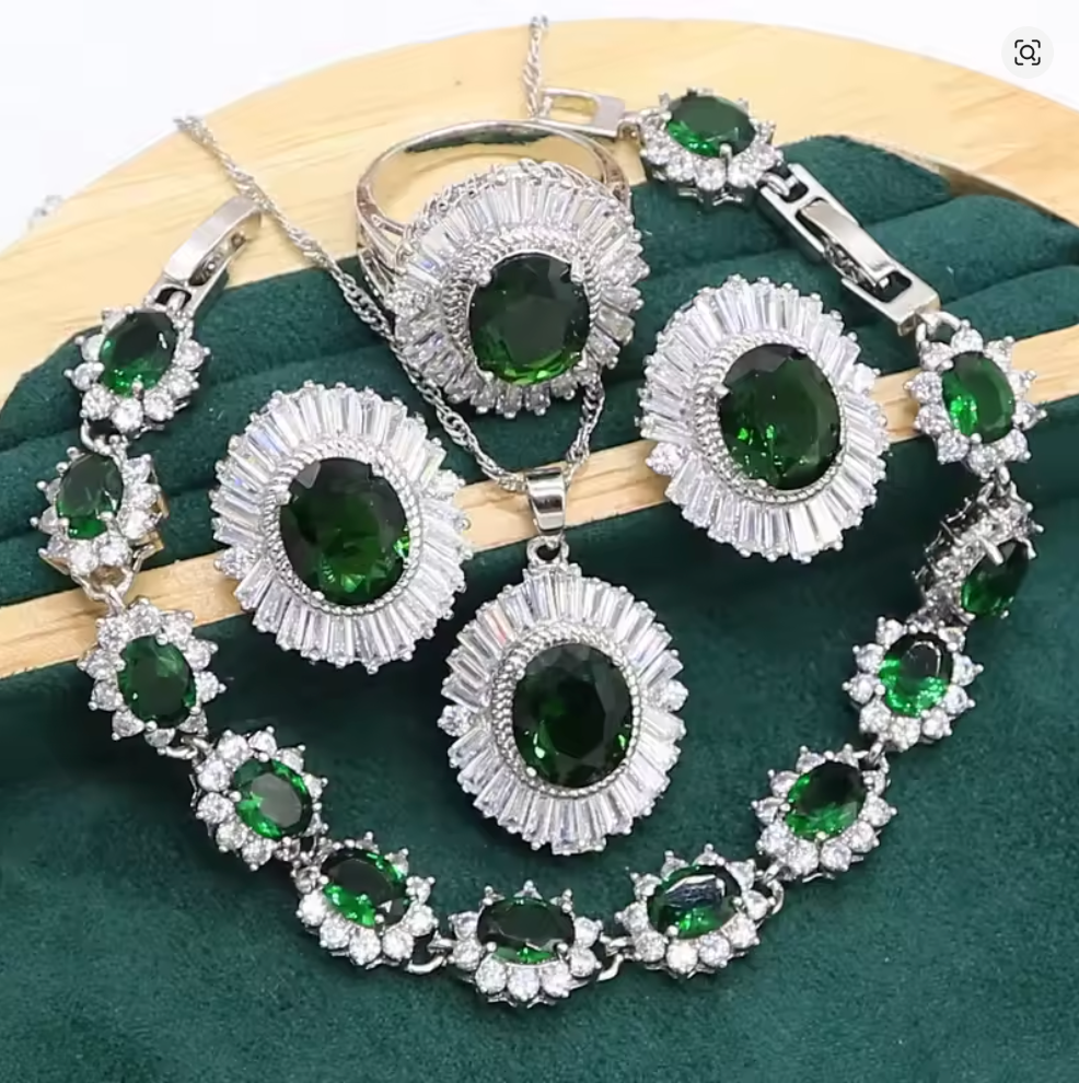 Lavender Flame of Sekhmet - Luxury Peridot Ruby Pendant Earring Bracelet & Ring Set For Women