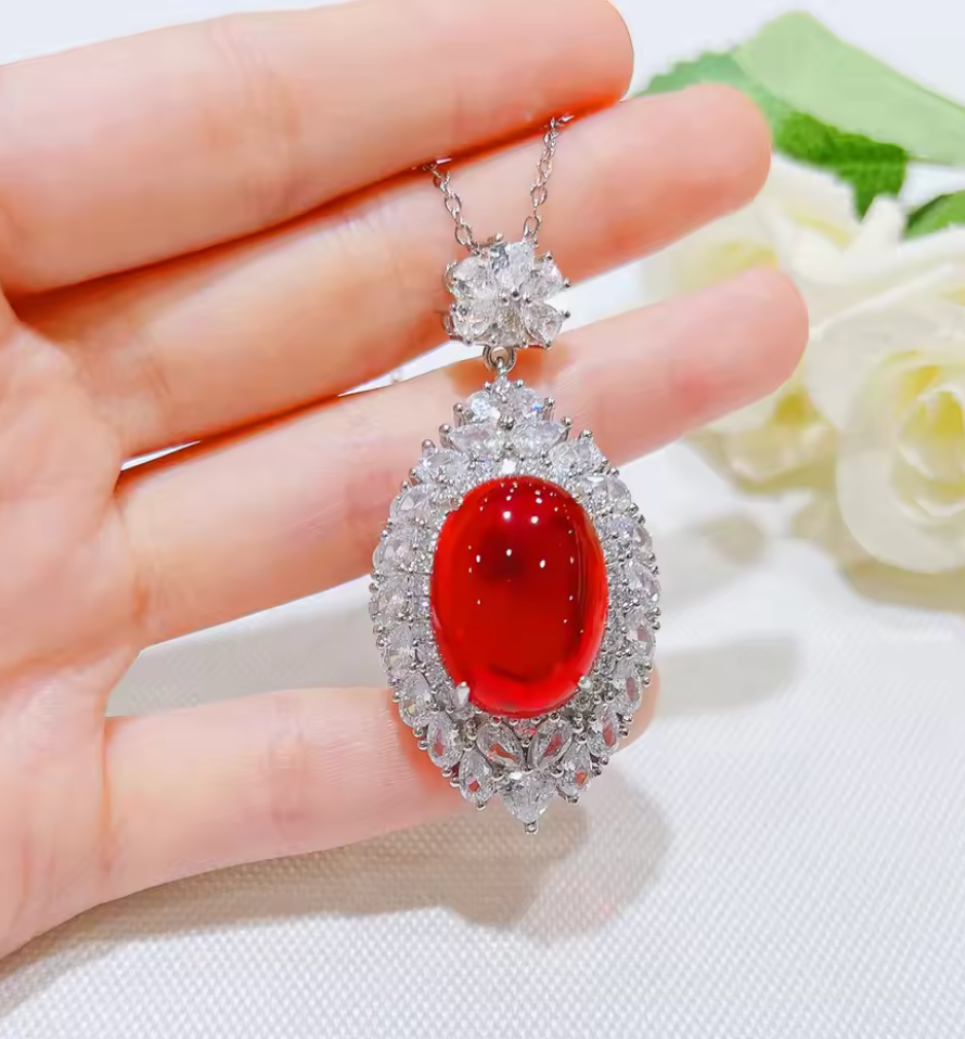 Crimson Empress - July birthstone - Luxury Peridot Ruby Pendant Earring Bracelet & Ring Set For Women