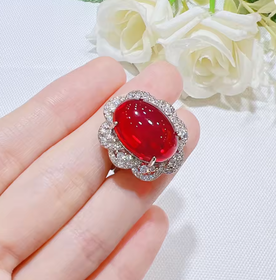 Crimson Empress - July birthstone - Luxury Peridot Ruby Pendant Earring Bracelet & Ring Set For Women