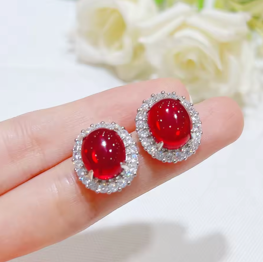 Crimson Empress - July birthstone - Luxury Peridot Ruby Pendant Earring Bracelet & Ring Set For Women