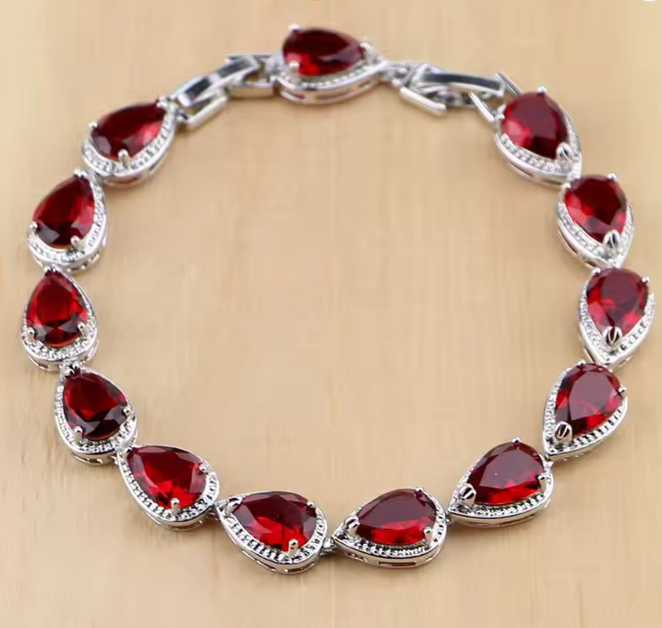 Scarlet Sol - July birthstone - Luxury Peridot Ruby Pendant Earring Bracelet & Ring Set For Women